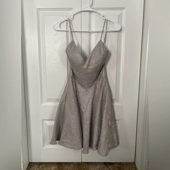 silver homecoming dress windsor Lace Appliqued Silver Satin Short Prom Dresses Cute Homecoming Dresses,apd2486